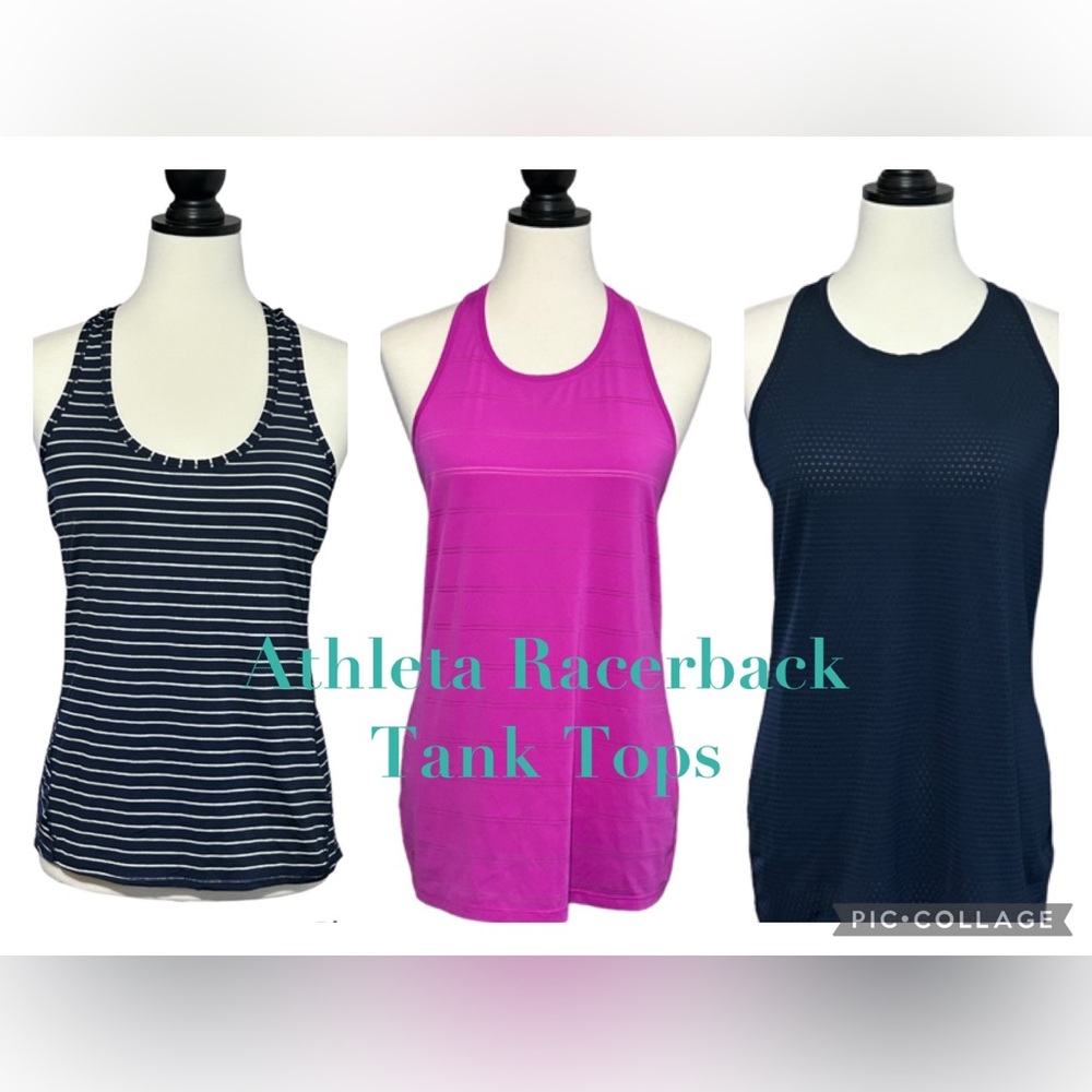 3 Athleta Racerback Tank Tops Size Small Navy, Navy and White and Pink